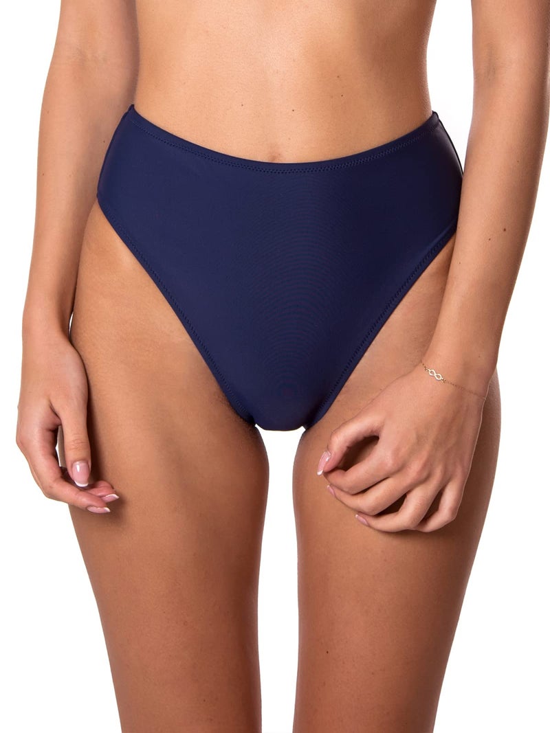 RELLECIGA Women's Navy Blue High Cut High Waisted Bikini Bottom Size Medium - Image 1